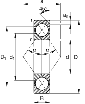 FAG Cuscinetto a quattro punti di contatto QJ330-N2-MPA, quote principali secondo DIN 628-4, smontabile, con anello interno in due pezzi, con doppia scanalatura