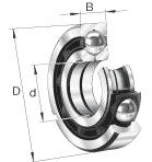 FAG Cuscinetto a quattro punti di contatto QJ2..-N2, quote principali secondo DIN 628-4, smontabile, con anello interno in due pezzi, con doppia scanalatura